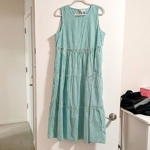 J. Crew Green striped midi dress. Size 12. NWOT.